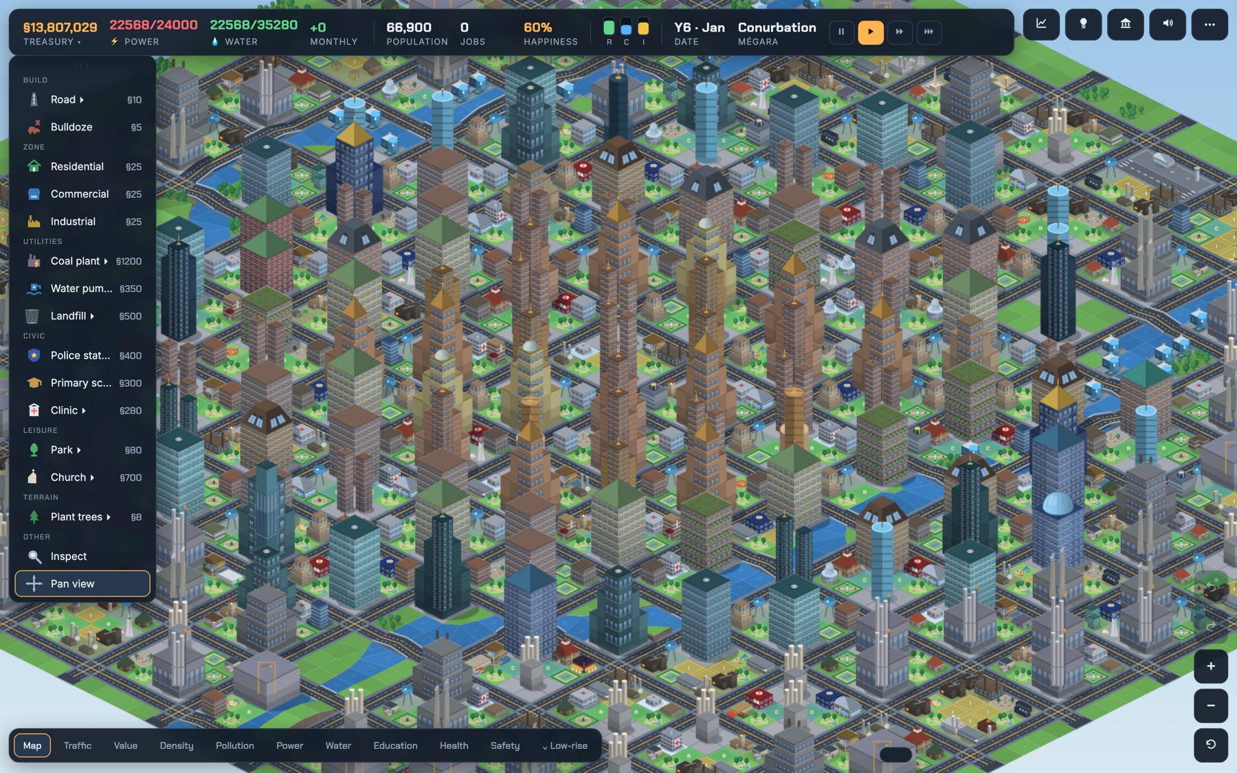 A growing POLIS city of mid-rise and high-rise towers