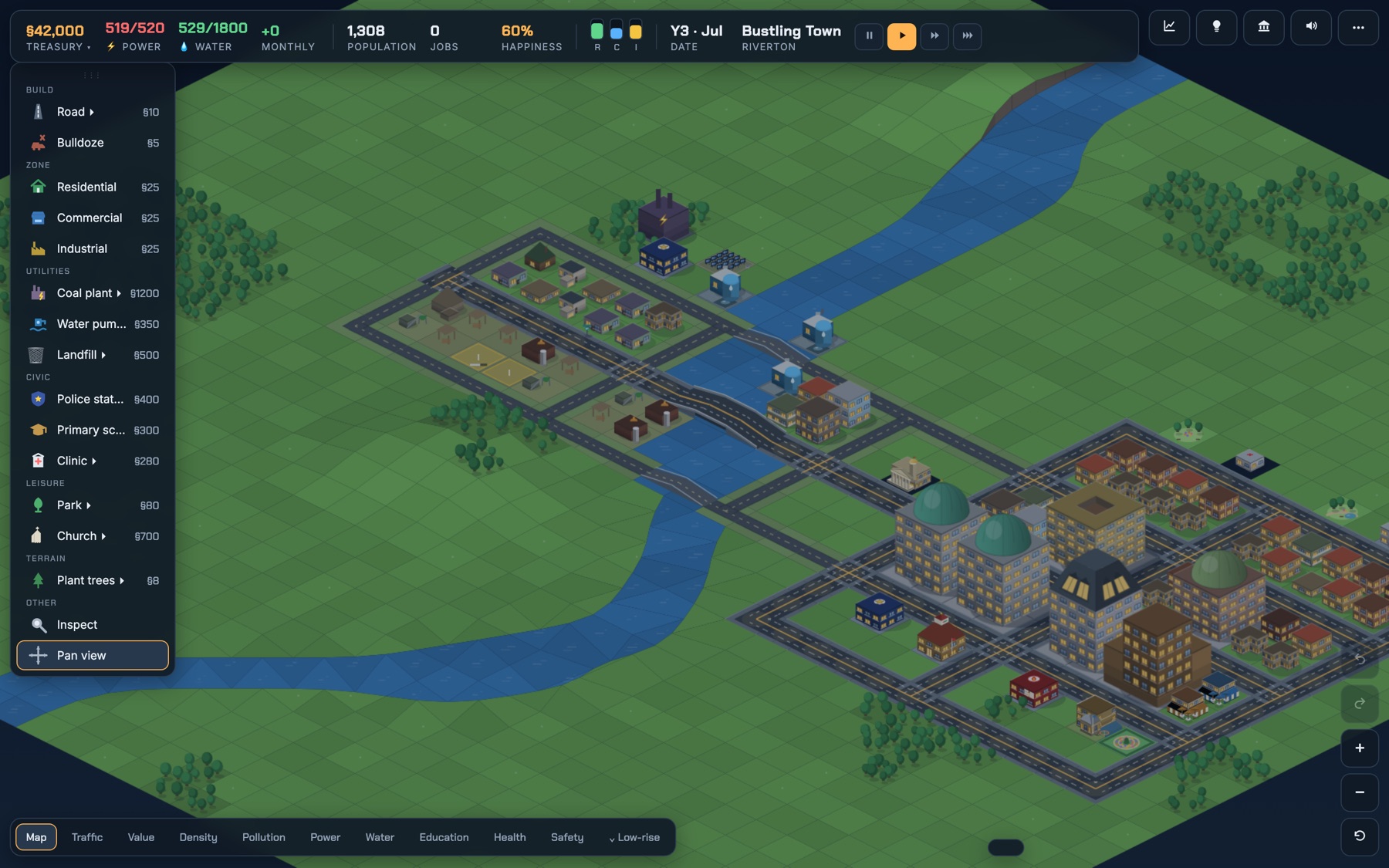 An early POLIS town on a river, with a bridge and first neighborhoods